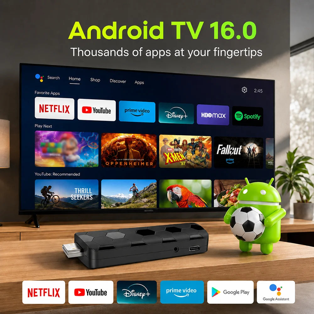 4K 8K UHD R3+ Streaming TV Stick Android 16, 8GB+128GB Storage WiFi6 Bluetooth 5.0 Built-in Google Assistant