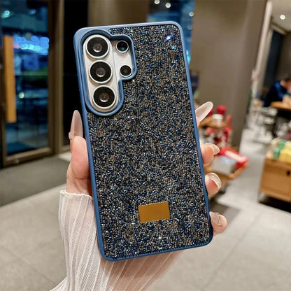 Glitter Bling Diamond Sparkle Case For Samsung Galaxy S23 S24 S25 S26 Ultra Plus Metal Logo Back All-Inclusive Protective Cover