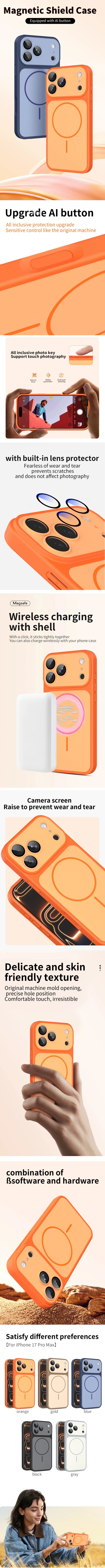 Shockproof Frosted Contrast Color Magnetic Case For iPhone 17 16 15 14 13 12 11 Pro Max Magnetic Capa Lens Protection Cover