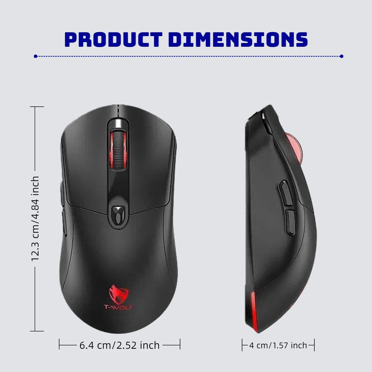 T-WOLF Tri Mode Gaming Mouse Wireless RGB Backlit 12800 DPI 2.4G Bluetooth Type-C Rechargeable Red Ergonomic 1000Hz