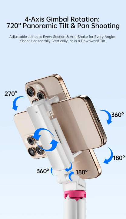Wireless Foldable Selfie Stick & Phone Stand - 4-in-1 Mini Aluminum Alloy Gimbal Holder, Compact Design for Travel & Smartphones