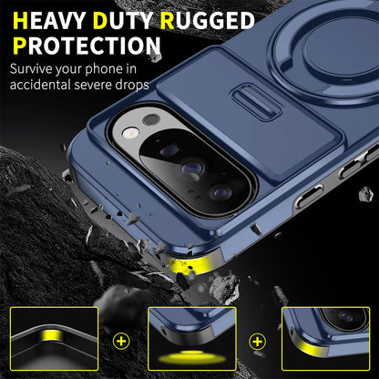 Heavy Duty Rugged Phone Case for Google Pixel 10 9  Pro XL 7 8 9 10 Pro 8A 9A Cases with Sliding Lens Cover Ring Kickstand Funda