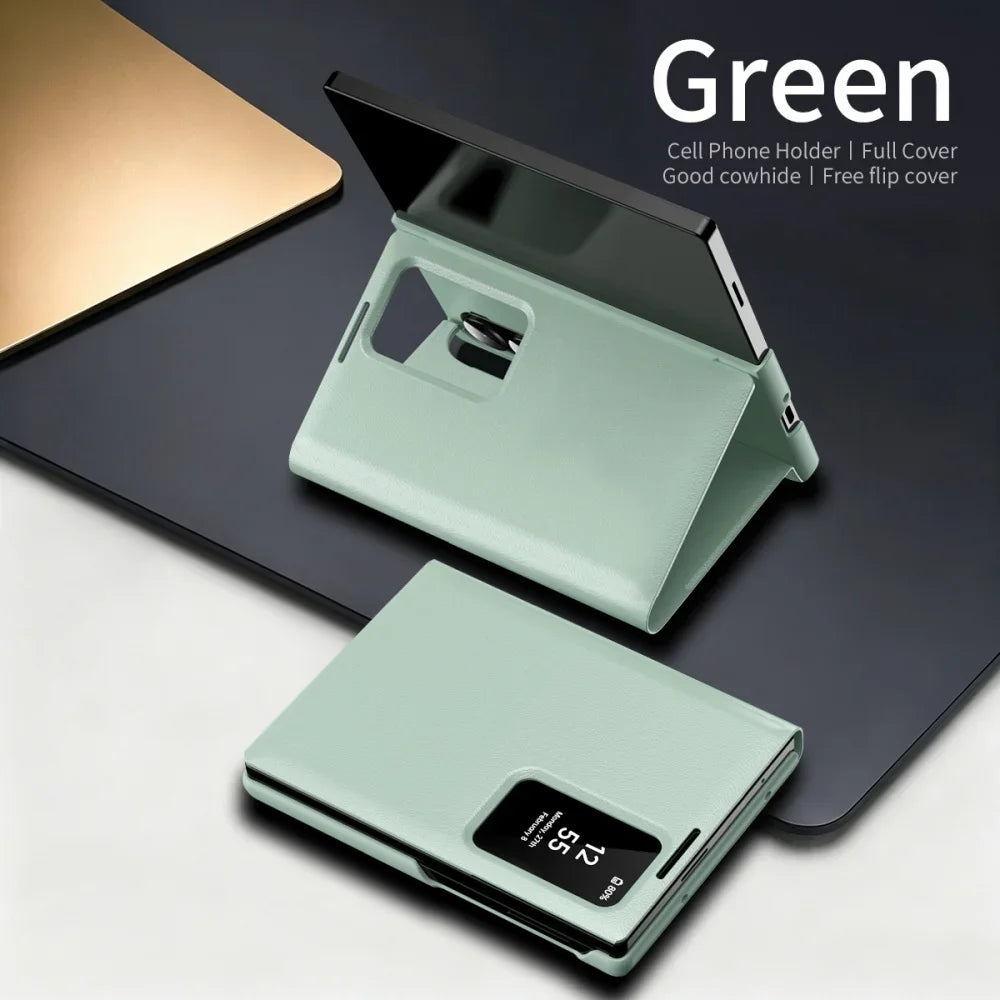 Luxury Leather Wallet Card Slot Smart View Case for Samsung Galaxy Z Fold 8 Fold8 Wide Flip-Free Answering Wake Up Flip Cover