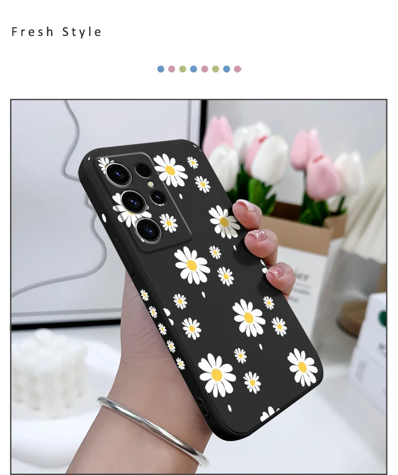Daisy Petals Phone Case For Samsung Galaxy S25 S24 S23 S22 S21 S20 S10 S10E Ultra Plus FE Note 20 Ultra Plus Cover