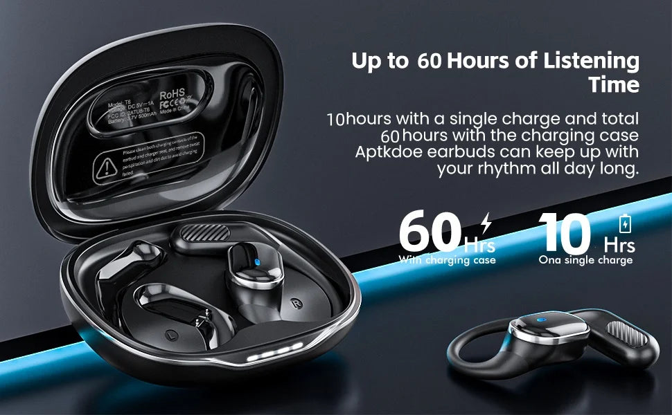 2026 New Open Ear OWS Earphones Bluetooth 6.0 Wireless Headphones HiFi Sound Headset Touch Control TWS Earbuds 60 Hours Playback
