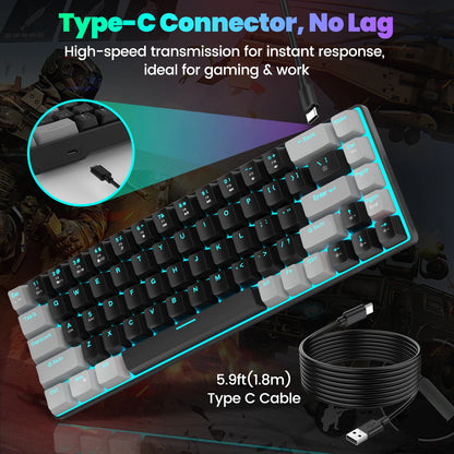 FocusOnPC MK-BOX Portable 60% Mechanical Gaming Keyboard, 68 Keys Compact Wired Keyboard with LED Backlight for Gaming & Office, Compatible with PC, Laptop & Mac, Free Random Mouse Pad Included