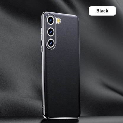 Genuine Cowhide Leather Phone Case for Samsung Galaxy S25 S24 S23 Ultra S22 Plus S21 Note 20 Plating Shockproof Protector Cover