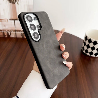 Vintage Suede Leather Phone Case For Samsung Galaxy S26 S25 S24 S23 S22 Ultra Shockproof Matte Retro Texture Protective Cover