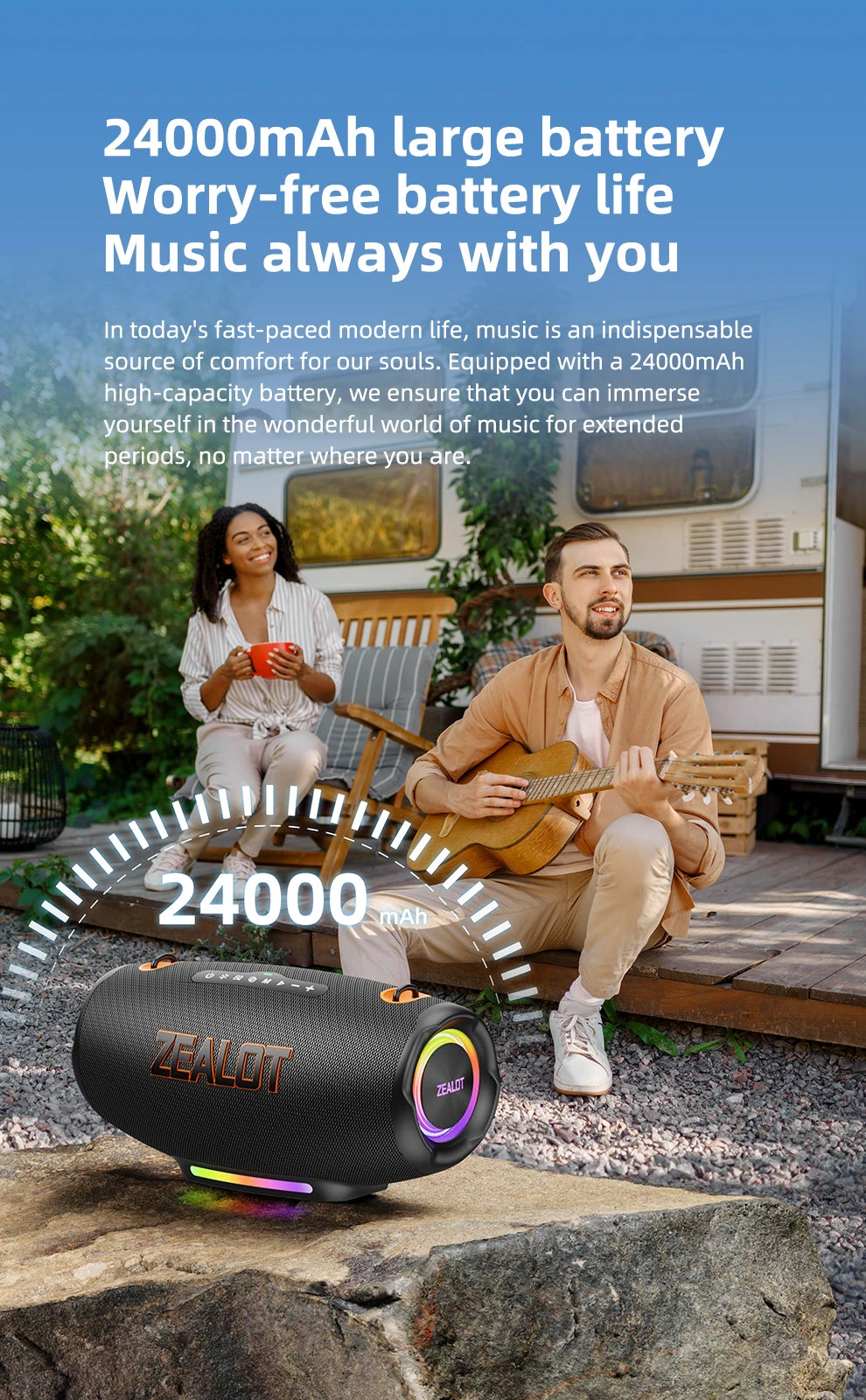 ZEALOT S127100W Powerful subwoofer Portable wireless speaker,24000mAh Battery,RGB Light,Great for Gift-Giving Birthday/Christmas