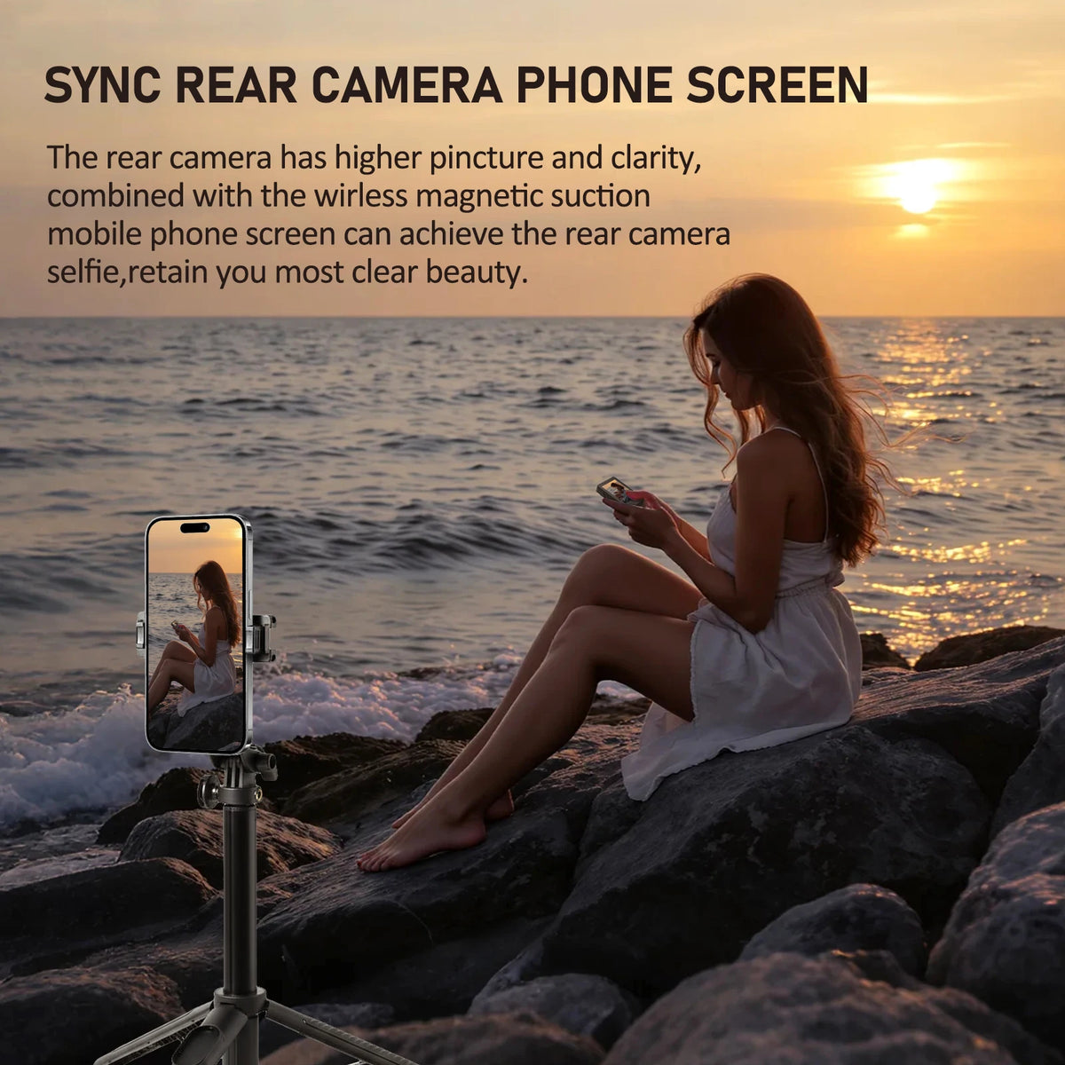 2in1 Selfie Stick Tripod Screen Sharing Device with Remote Aluminum Alloy Phone Tripod Bluetooth Remote and 270°Rotation Stand