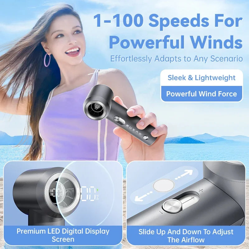 MUXNW Mini Portable Handheld Fan, 16800RPM 100-Speed Display, Safety Lock, 1800mAh Rechargeable