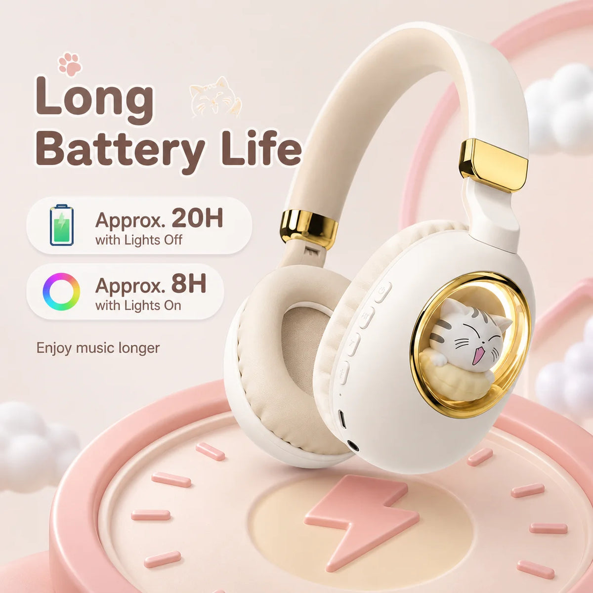 Kids Wireless Headphones with RGB light, 20H Battery Life, Transparent Capsule Cartoon Design, Bluetooth 5.3 Foldable Headset