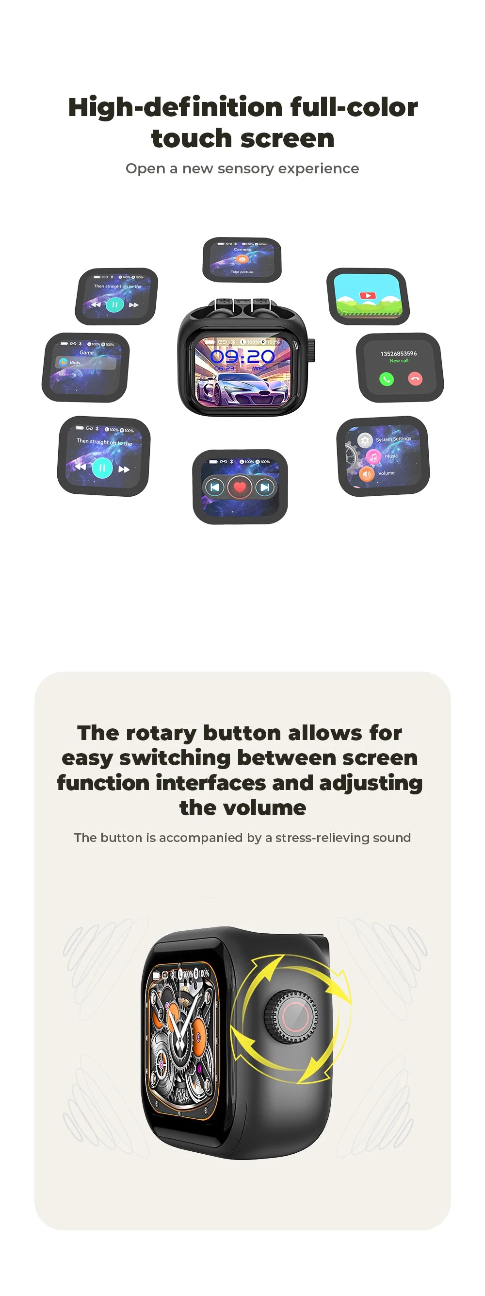 Headphones Bluetooth 5.2 TWS HTC Wireless Earphones Sports Earbuds With Microphone Full HD LCD Display Control Music Headset
