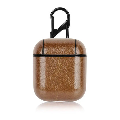 PU Leather Earphone Case for AirPods 1/2 Gen Earbuds Cover Wireless Headphone Protective Shell with Carabiner
