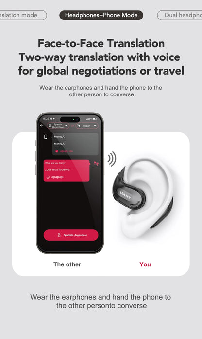 Erazer XT66 Intelligent Translator Earphone Wireless Headphones Bluetooth Earbuds Real-time Translate Equalizer APP Built-in Mic