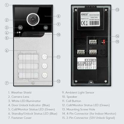 XC112F-3 HD IP65 Doorbell Camera with 3 Call Buttons for 4 Wire 1080P Tuya APP Video Door Phone Intercom Home Security 3 Flats
