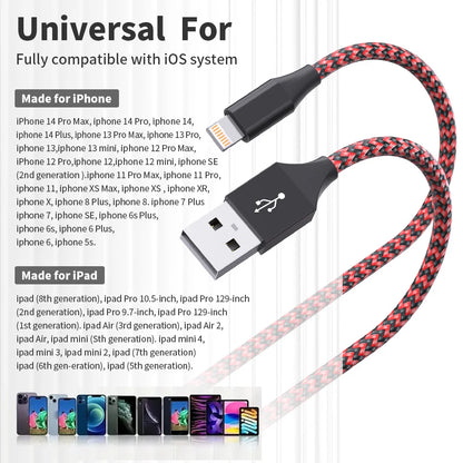 LAIHONEN MFi Certified 1PC/3PCS 10FT USB‑A to Lightning Cable Fast Charging Data Cord for iPhone 14 13 12 X XR
