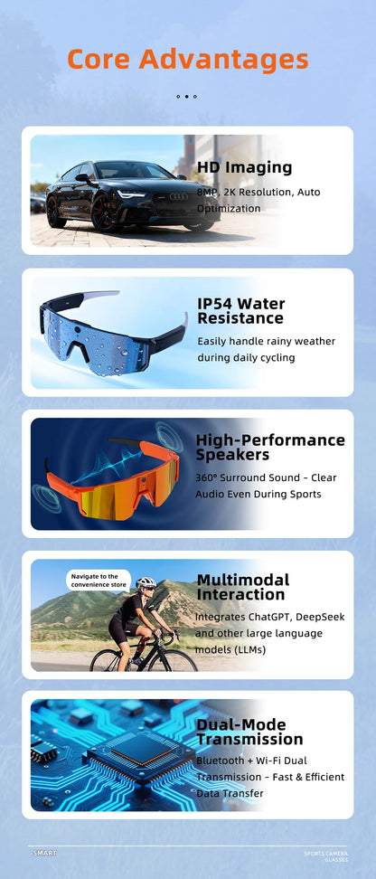 4K Polarized Sunglasses AI Smart HD 800W Camera Bluetooth Call Translation for Men Cycling Anti Glare Driving UV400 IP54 Goggles