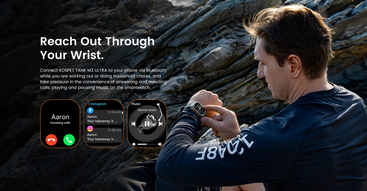 KOSPET TANK M3 Ultra GPS Smart Watch Men Military Grade Compass Altimeter Barometric 480mAh 60Day Battery IP69K 5ATM Waterproof