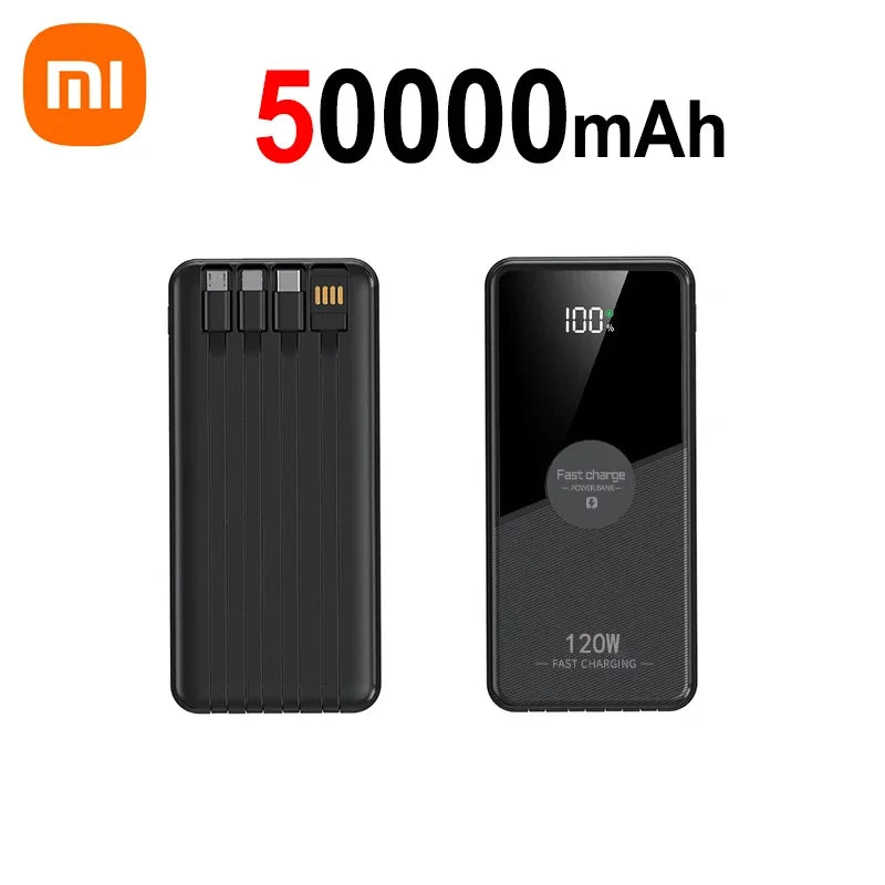 PowerBank 200000mAh Large Capacity with 4 Cables Fast Charging Portable Battery Charger for IPhone16 15 14 Samsung Xiaomi