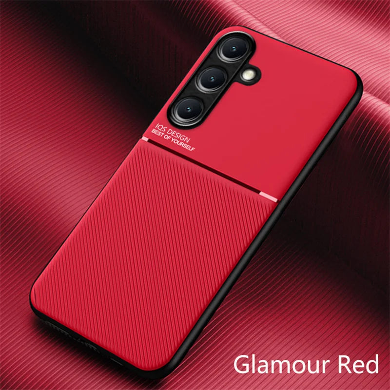 Car Magnetic Holder Leather Plate Phone Case for Samsung Galaxy S25 S22 S23 S24 Ultra Plus Edge S21 S20 FE 5G Soft Back Cover