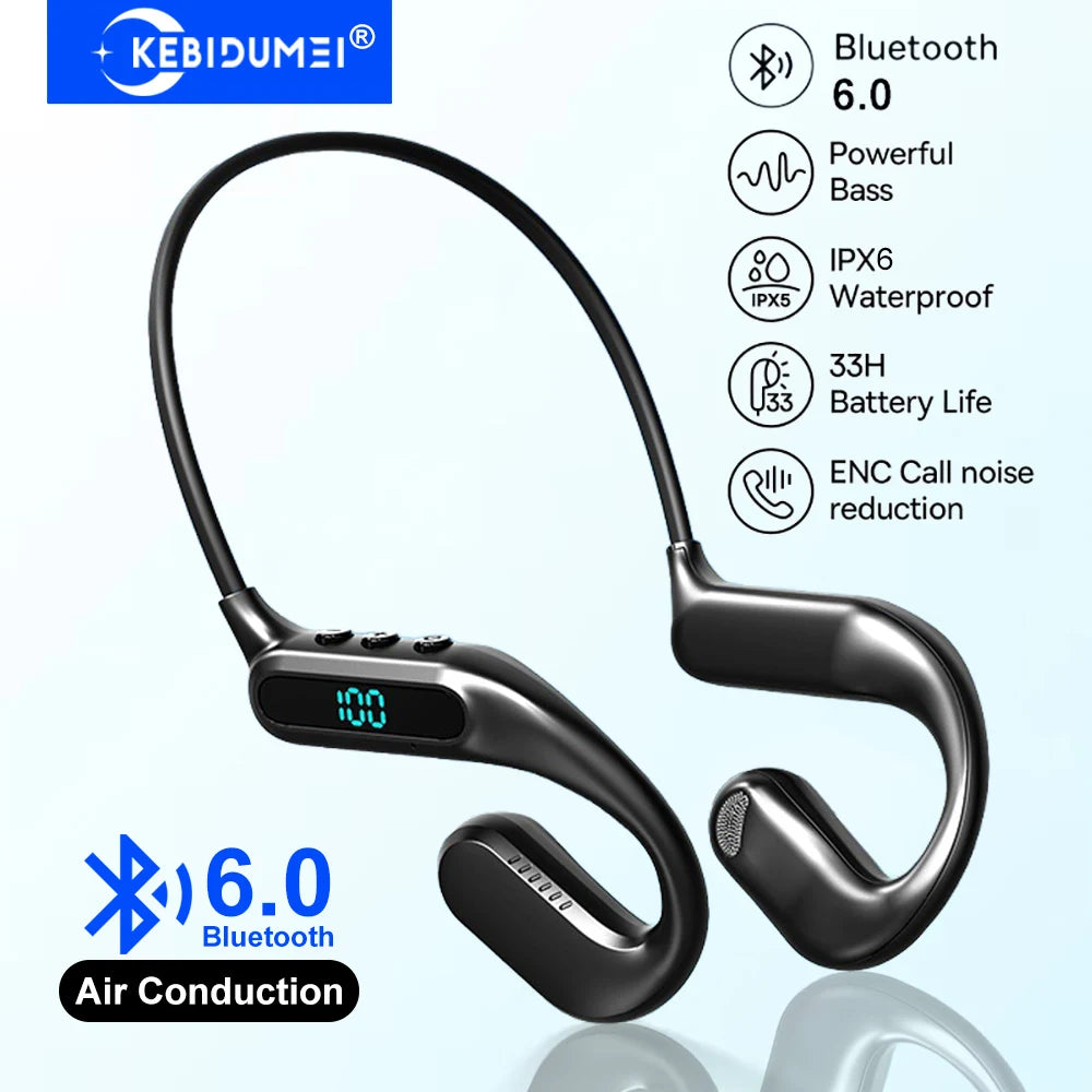 KEBIDUMEI Open Ear Bluetooth 6.0 Headphones Neckband Headsets TWS Wireless Earphones Sport HiFi Stereo Noise Reduction Earbuds