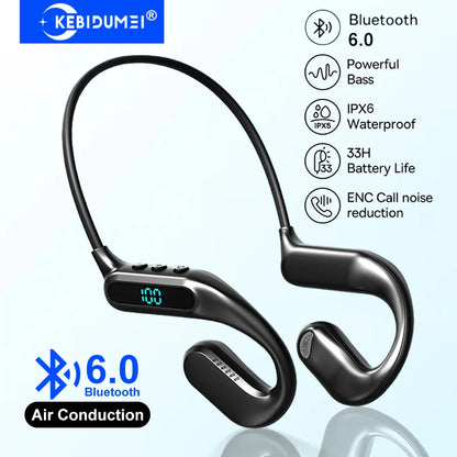 KEBIDUMEI Open Ear Bluetooth 6.0 Headphones Neckband Headsets TWS Wireless Earphones Sport HiFi Stereo Noise Reduction Earbuds