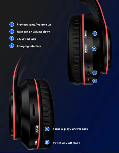 Headsets Gamer Headphones Blutooth Surround Sound Stereo Wireless Earphone USB With MicroPhone Colourful Light PC Laptop Earbuds