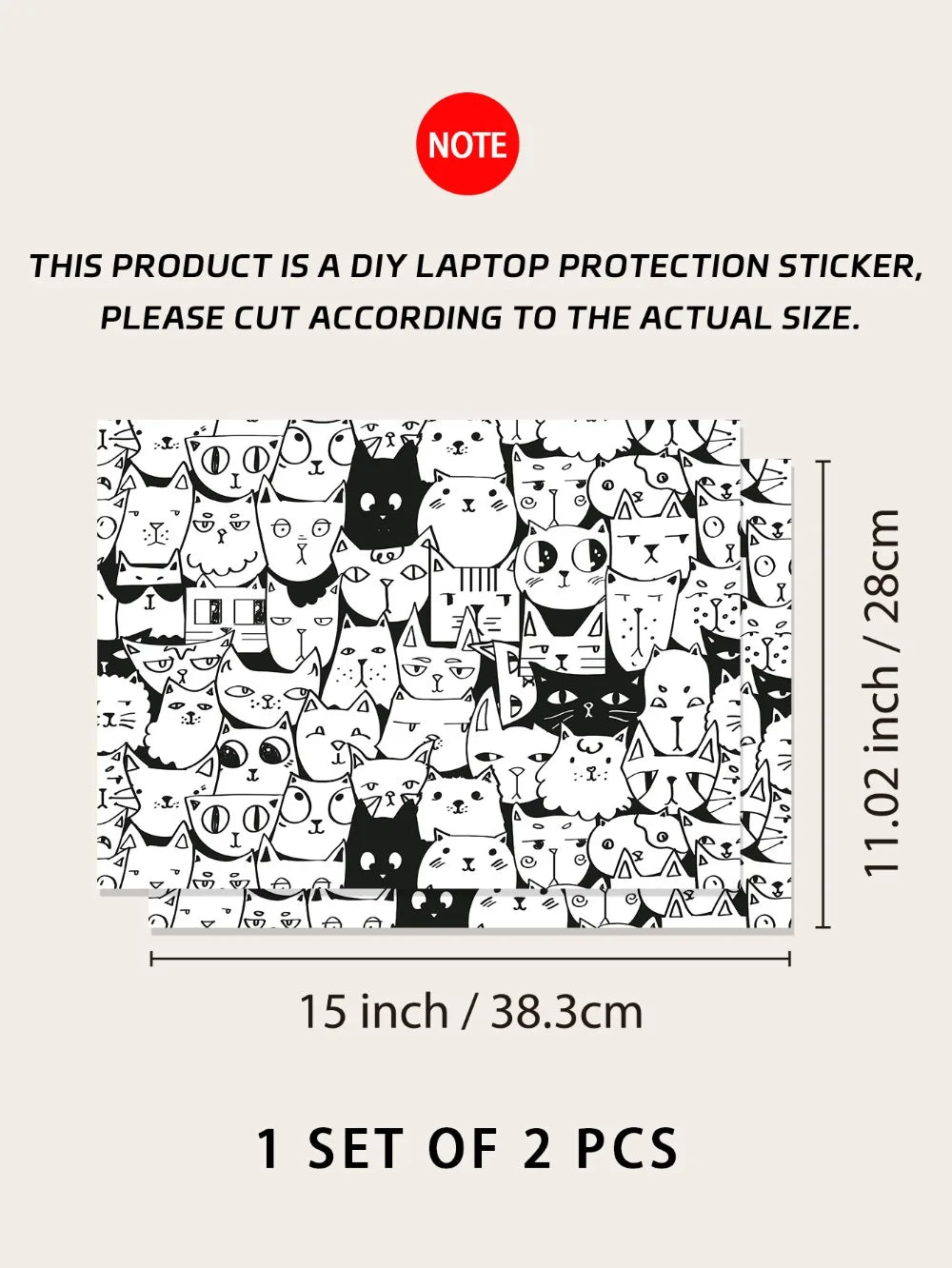 DIY 15inch Laptop Stickers Skins Cute Cat A+C Side Notebook Computer Cover Skin for Macbook /HP / Dell / Lenovo / Acer / ASUS