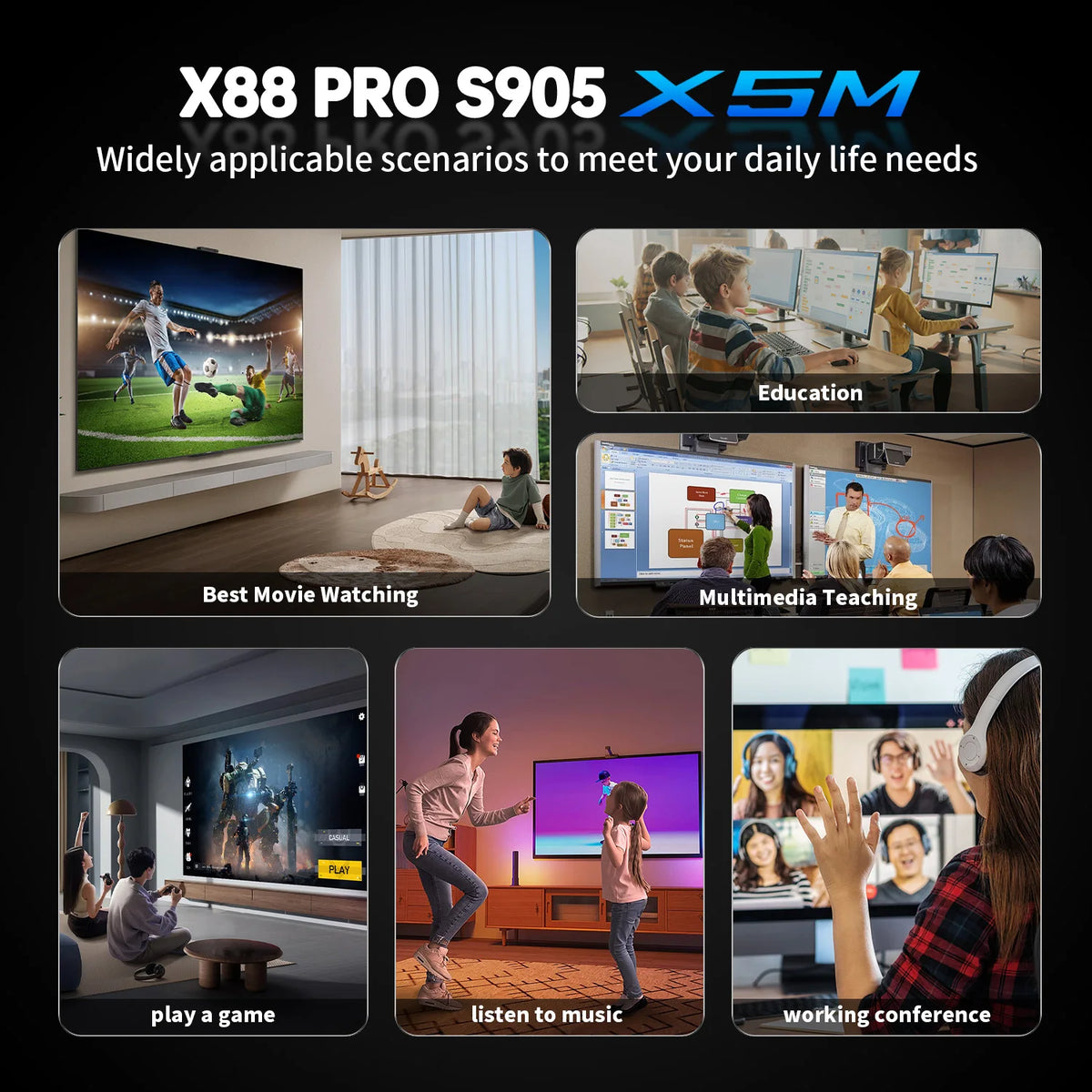 Amlogic S905A Quad Core Cortex A55 Android 14.0 8K 1000M LAN Wifi6 BT5.0 RAM 4GB ROM 64GB Game TV Stick Smart TV Box X88 PRO X5M
