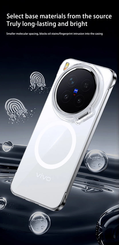 Acrylic Slim Frameless Transparent Case For Magsafe VIVO X300S X300 Pro Ultra Wireless Charging Lens Metal Stand Holder Cover