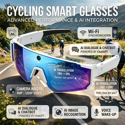 4K Polarized Sunglasses AI Smart HD 800W Camera Bluetooth Call Translation for Men Cycling Anti Glare Driving UV400 IP54 Goggles
