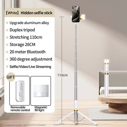 Selfie Stick 1.1 M Ultra Long Stretch Portable Phone Holder Integrated Design Bluetooth Remote With Fill Light Tripod Stand For