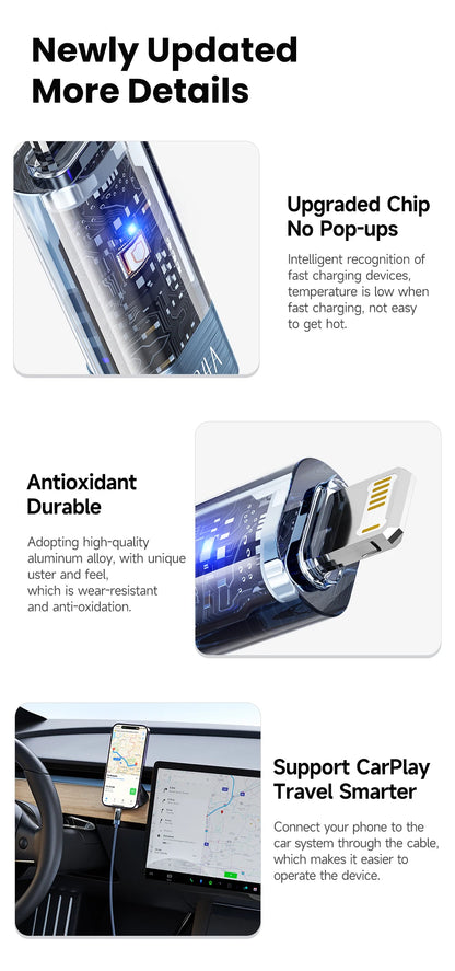 Toocki USB A to Lightning Cable 2.4A Smart Auto Power-off Fast Charging Data Wire for iPhone 14 13 12 11 Pro Max XS 8 7 SE iPad