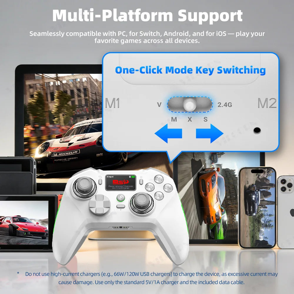G8 Wireless Game Controller for PC Switch Android iOS Mobile Phone 4 Hall Operation-with TMR Hall Joystick, 30-90gf Adjustable Damping, Smart Screen, Turbo Macro RGB Light, 6-Axis Vibration Gamepad
