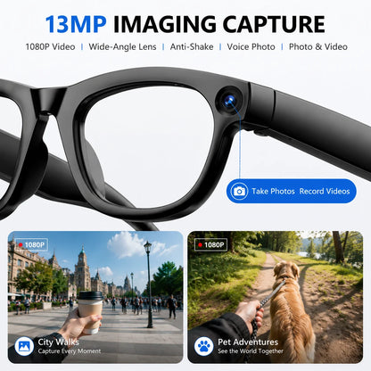 2026 Business Smart Glasses 13MP Camera AI Voice Assistant, Real-Time Translation, Meeting Notes, Live Streaming, Open-Ear Audio
