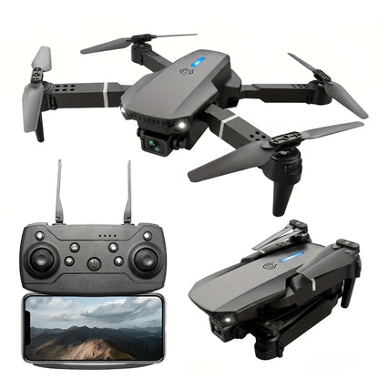 2026 Upgraded E88 PRO MAX Foldable Drone with Dual Cameras, 8K Screen Remote Control, Extra Batteries, One Key Return, Portable RC Quadcopter for Adult Beginners, Black Friday Christmas Holiday Gift