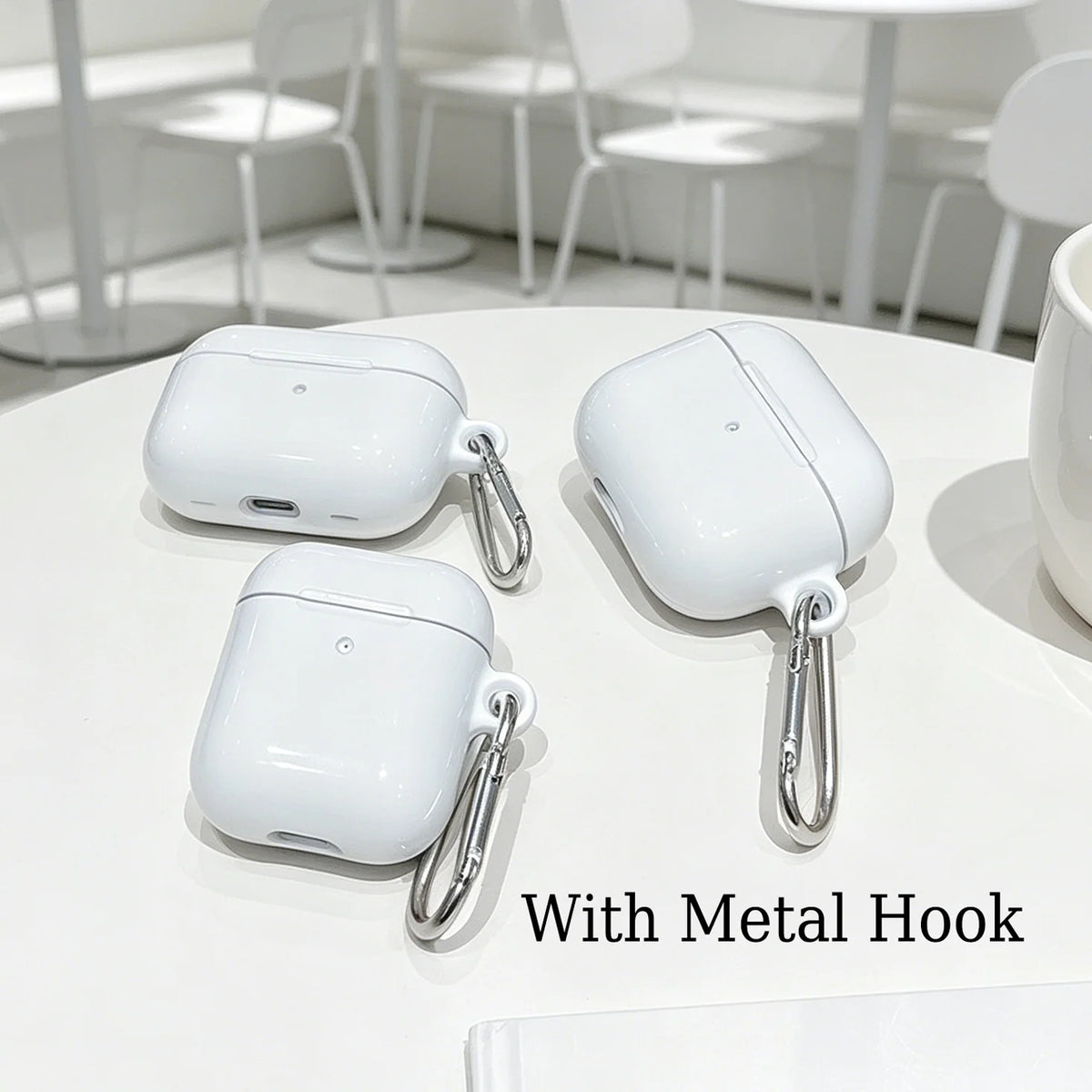 Fragola White Pentagram Shockproof Protective Glossy HD Hard PC Cover Case For AirPods Earphone 1 2 3 Pro Pro2 With Metal Hook