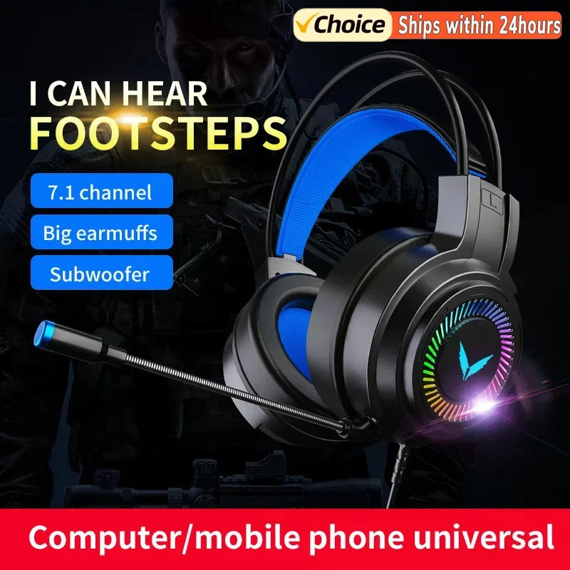 G60 Gaming Headset 7.1 Stereo SVirtual Surround Bass Earphone Headphone with Mic LED Light for Computer PC Gamer Foldable G58