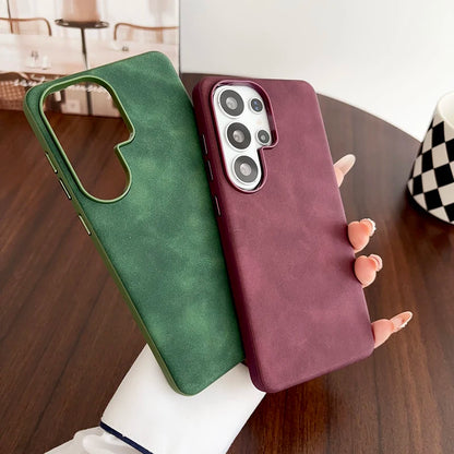 Vintage Suede Leather Phone Case For Samsung Galaxy S26 S25 S24 S23 S22 Ultra Shockproof Matte Retro Texture Protective Cover