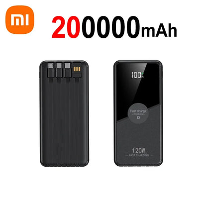 PowerBank 200000mAh Large Capacity with 4 Cables Fast Charging Portable Battery Charger for IPhone16 15 14 Samsung Xiaomi