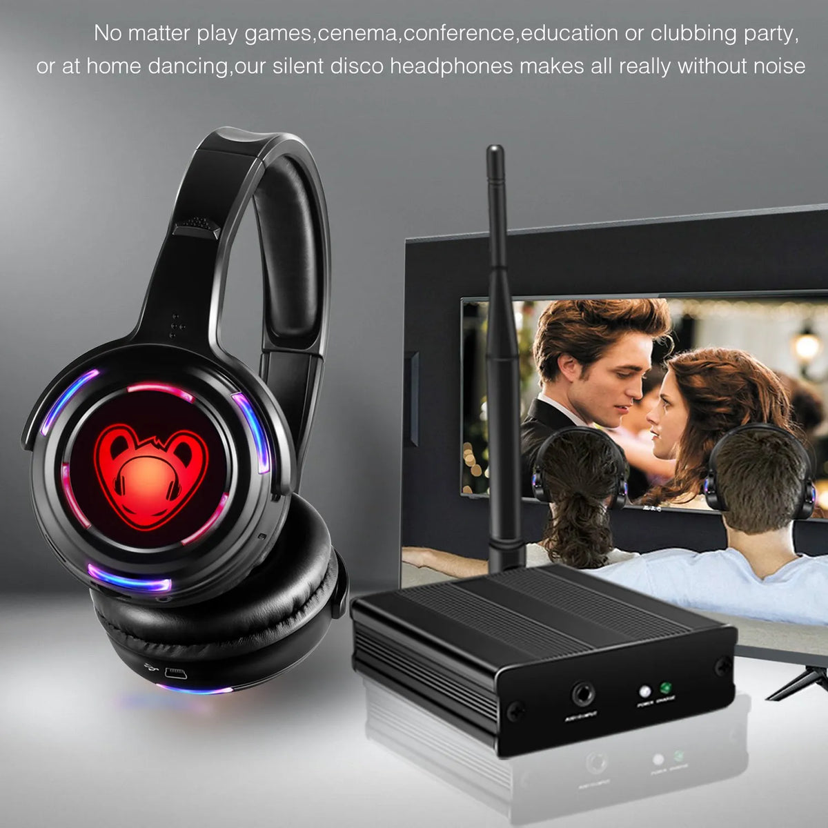 Best Silent Disco Headset Party System LED Flashing Headphones with 3-CH 500M  Transmitter- RF Wireless For iPod MP3 DJ Music
