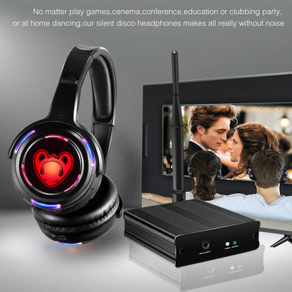 Best Silent Disco Headset Party System LED Flashing Headphones with 3-CH 500M  Transmitter- RF Wireless For iPod MP3 DJ Music