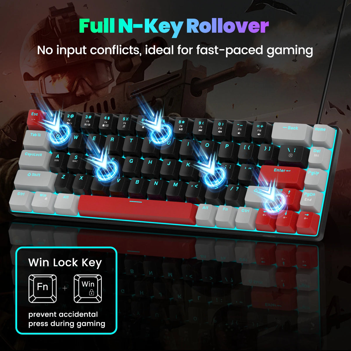 FocusOnPC MK-BOX Portable 60% Mechanical Gaming Keyboard, 68 Keys Compact Wired Keyboard with LED Backlight for Gaming & Office, Compatible with PC, Laptop & Mac, Free Random Mouse Pad Included