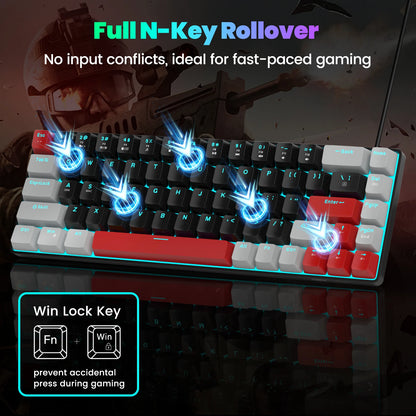 FocusOnPC MK-BOX Portable 60% Mechanical Gaming Keyboard, 68 Keys Compact Wired Keyboard with LED Backlight for Gaming & Office, Compatible with PC, Laptop & Mac, Free Random Mouse Pad Included