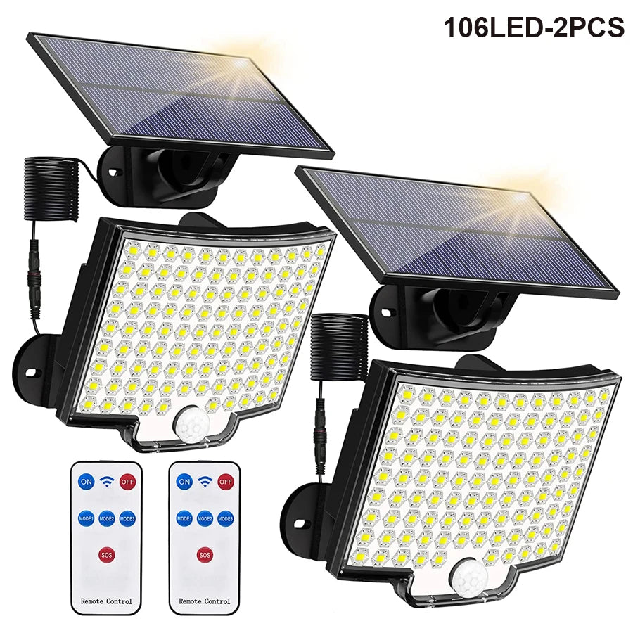 106/318 LED Solar Light Outdoor 328 LED Spotlights IP65 Waterproof Motion Sensor Human Solar Flood Security Lights 3 Modes
