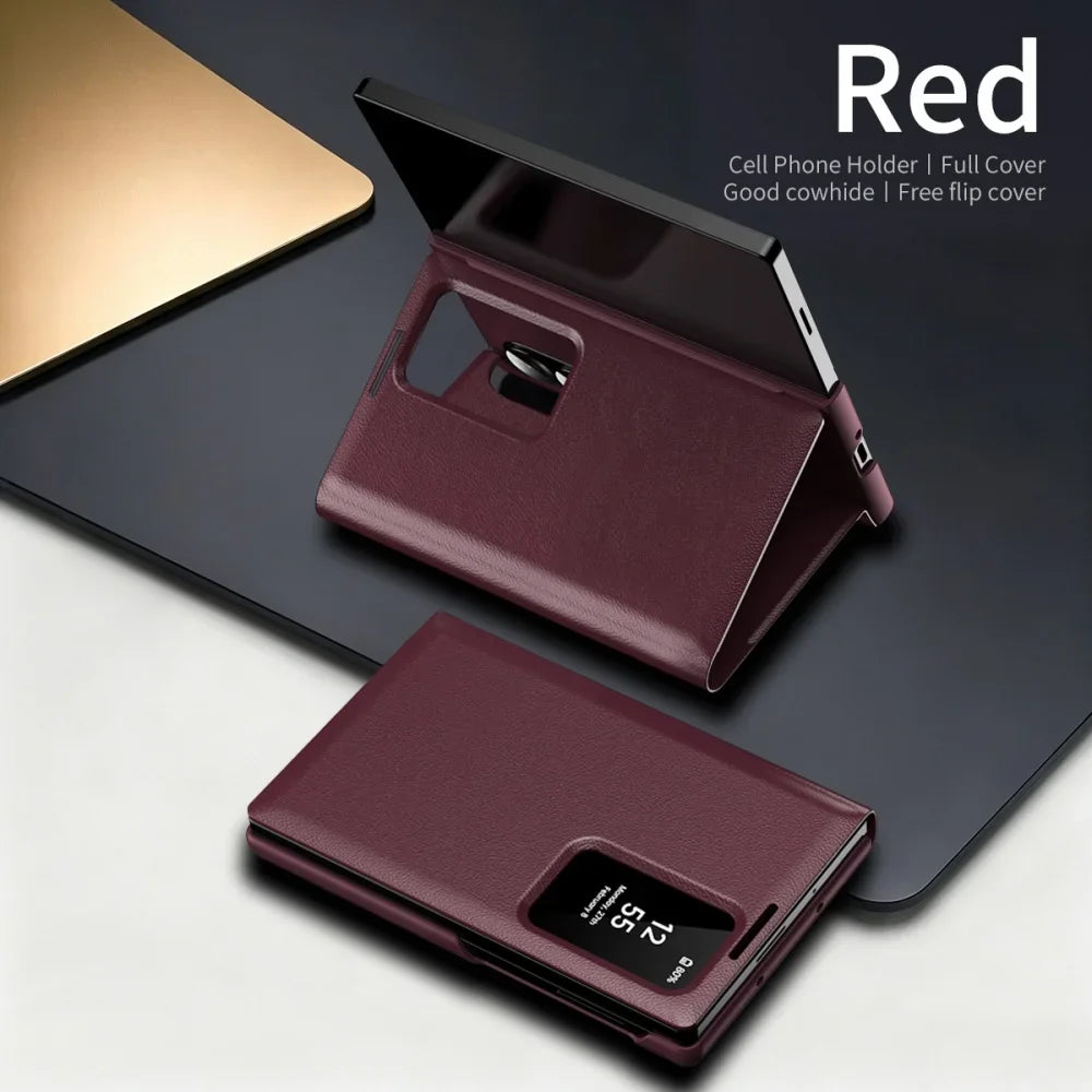 Luxury Leather Wallet Card Slot Smart View Case for Samsung Galaxy Z Fold 8 Fold8 Wide Flip-Free Answering Wake Up Flip Cover