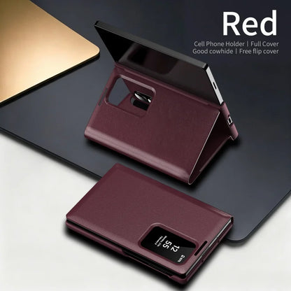 Luxury Leather Wallet Card Slot Smart View Case for Samsung Galaxy Z Fold 8 Fold8 Wide Flip-Free Answering Wake Up Flip Cover