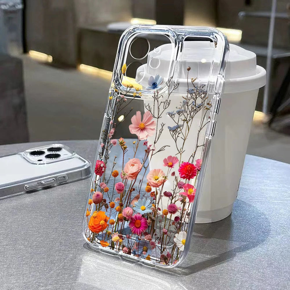 Purple Flower Phone Case For iPhone 17 Case iPhone 14 16 18 13 11 12 15 Pro Max 7 Plus 16e XR SE Air Shockproof Soft Clear Cover