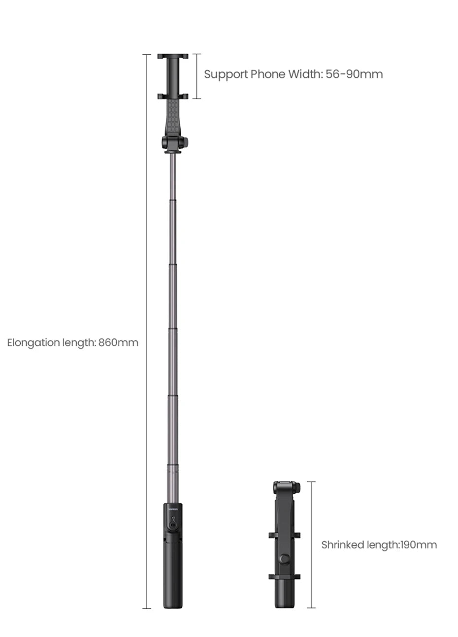 【New-in Sale】UGREEN Bluetooth Selfie Stick Tripod Stand 750mm Extended 10m Bluetooth Remote Shutter Universal For IOS Android